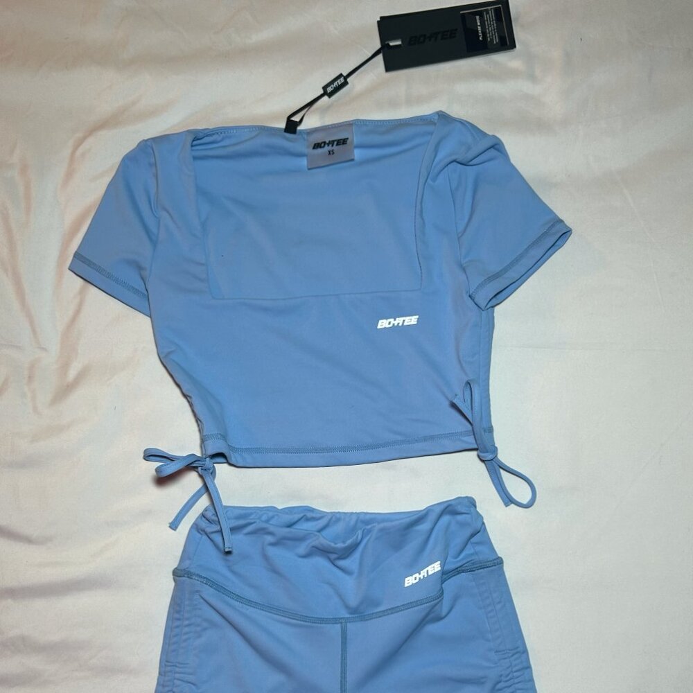Bo+Tee Baby Blue Scrunch Workout Set
